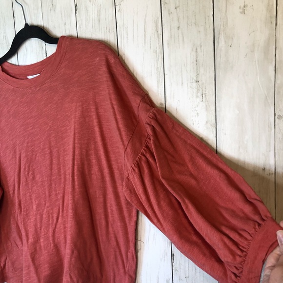 Time & Tru Balloon Long Sleeve Box Shirt Red Small Crew Neck Crop Oversized - Picture 2 of 7
